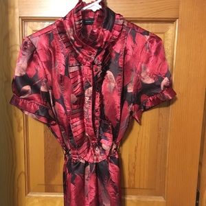 Ruffle High Neck Tie Blouse